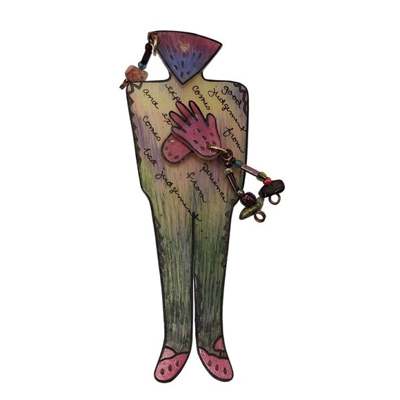 Handmade 90s Brooch Signed Artesian Silhouette Person Indie Pin City Urban - Picture 2 of 11